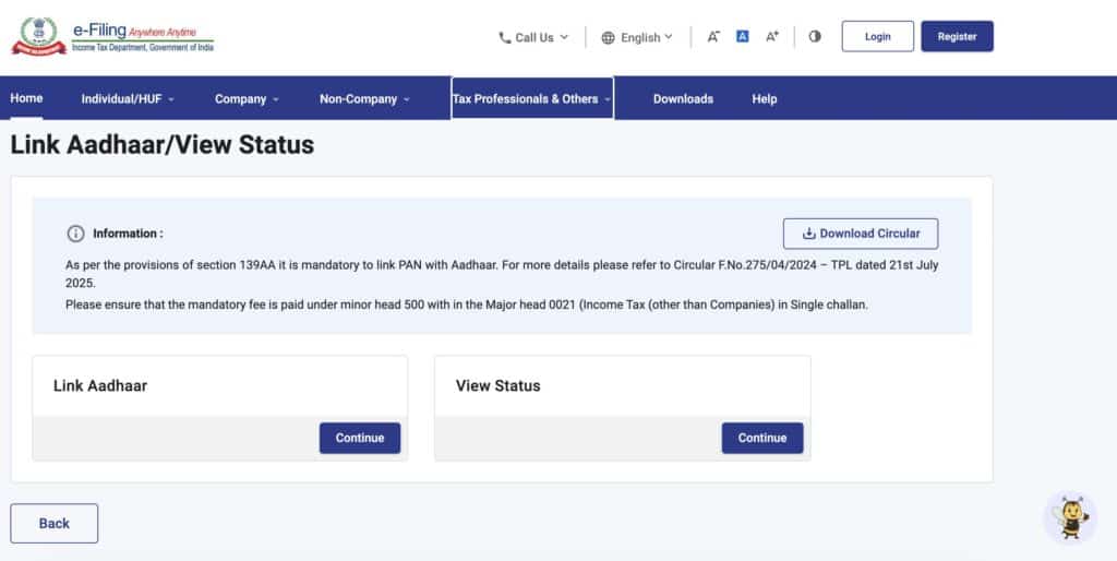 Check Aadhaar Pan Card linking status